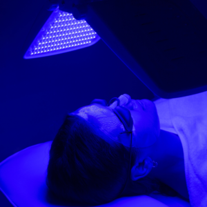 LED light therapy combined with dermaplaning facial