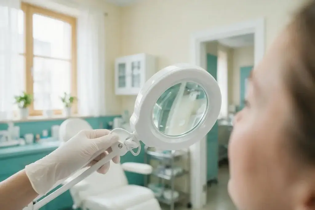 Facials McAllen TX: How to Actually Choose the Right One 2 Beautique Medical Spa Close-up dermatological assessment of skin texture used to determine skin type before recommending a facial in McAllen TX